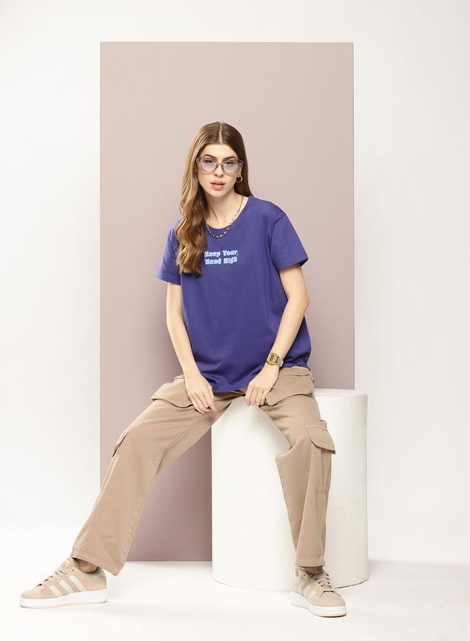 Dillinger Women Blue Boxy Fit Embossed Print T-Shirt - Image 4